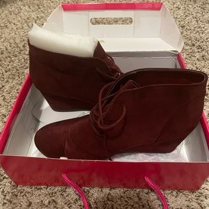 Burgundy wedge booties, size 11